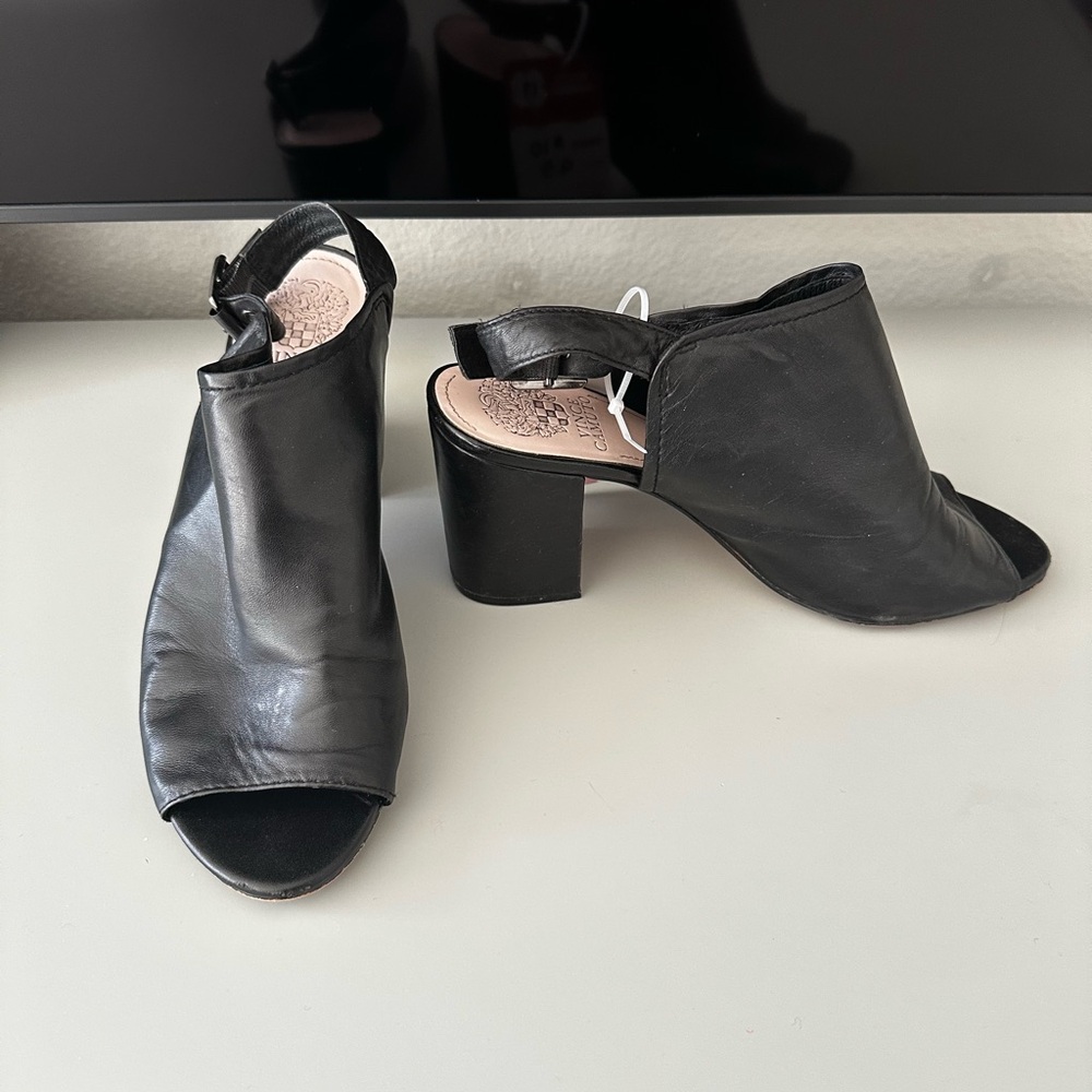 Vince Camuto Black Leather Peep Toe Heels